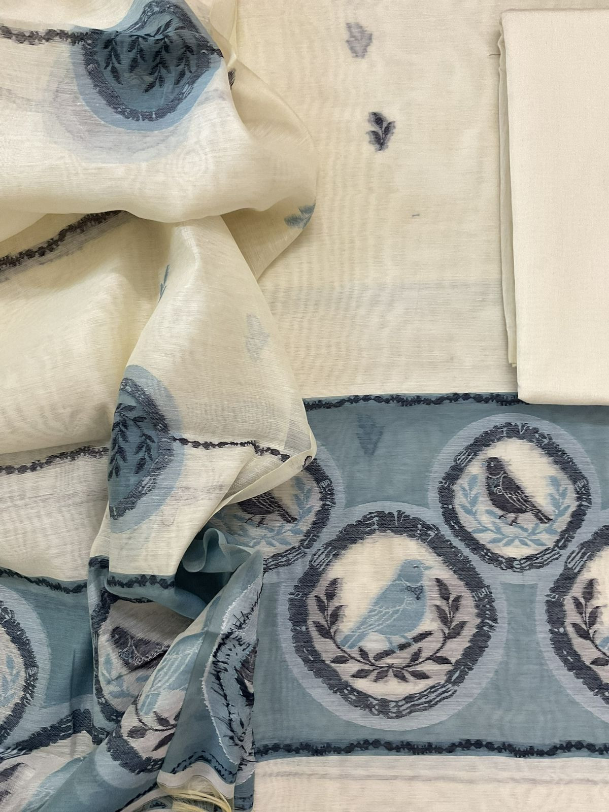 Soft Slub Chanderi Jamdani Weaved Suit - Off White