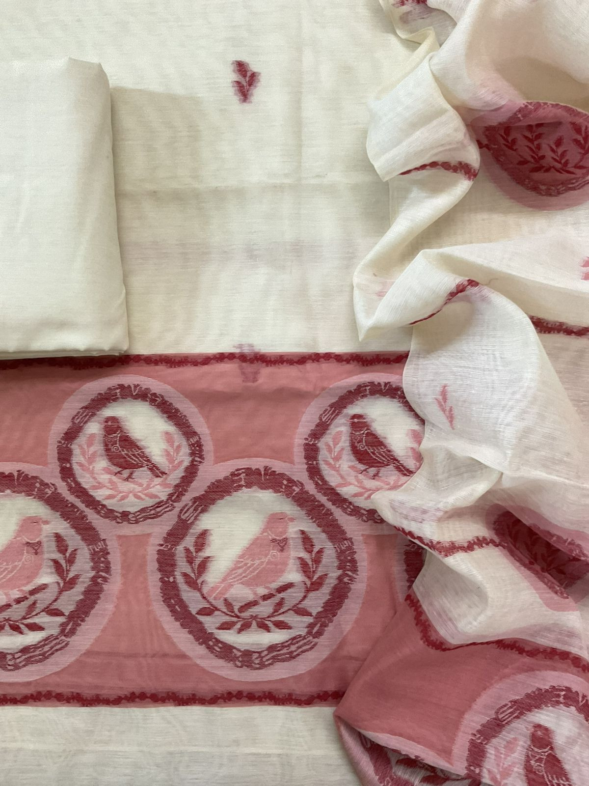 Soft Slub Chanderi Jamdani Weaved Suit - Off White