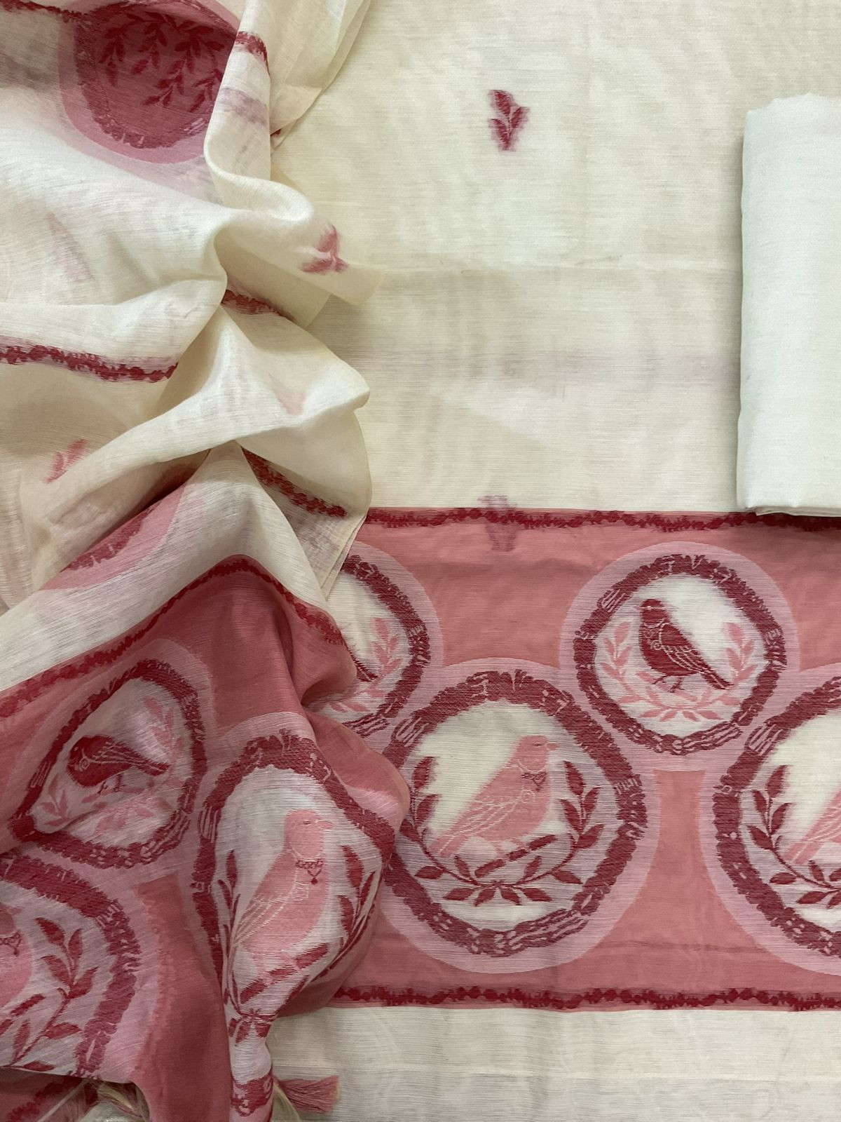 Soft Slub Chanderi Jamdani Weaved Suit - Off White