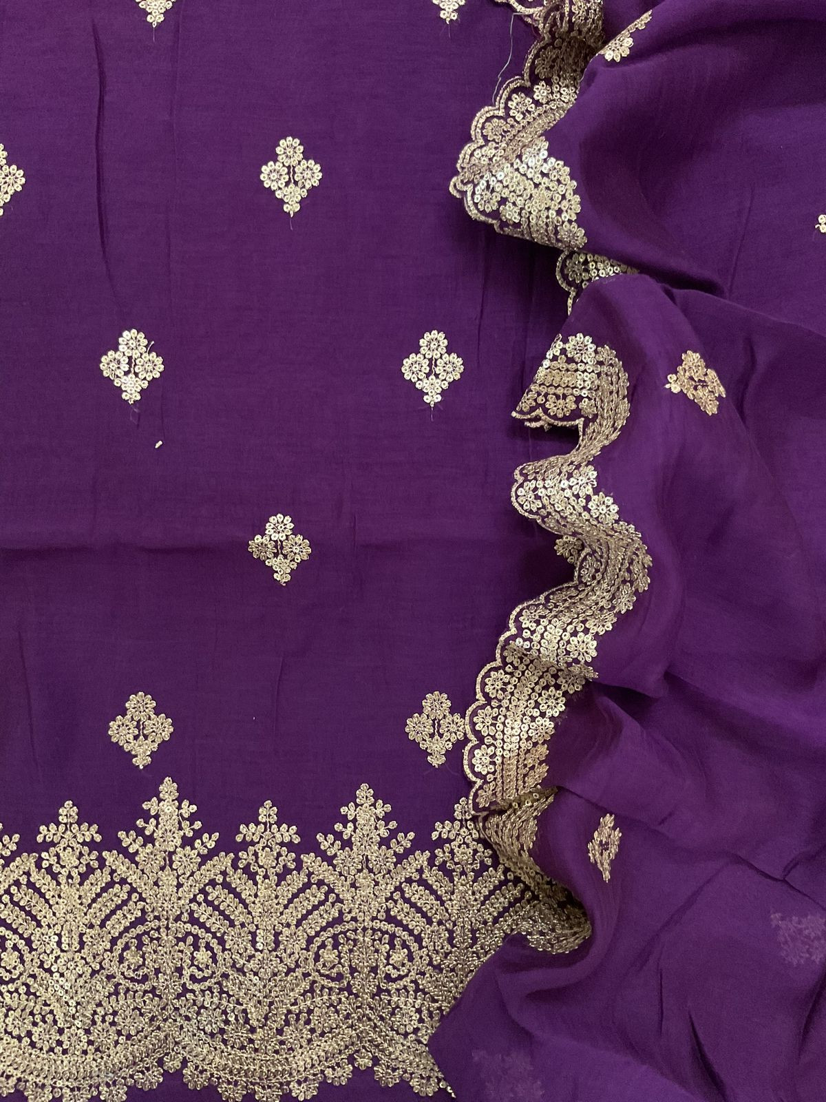 Pure Mul Chanderi Embroidered Suit - Violet