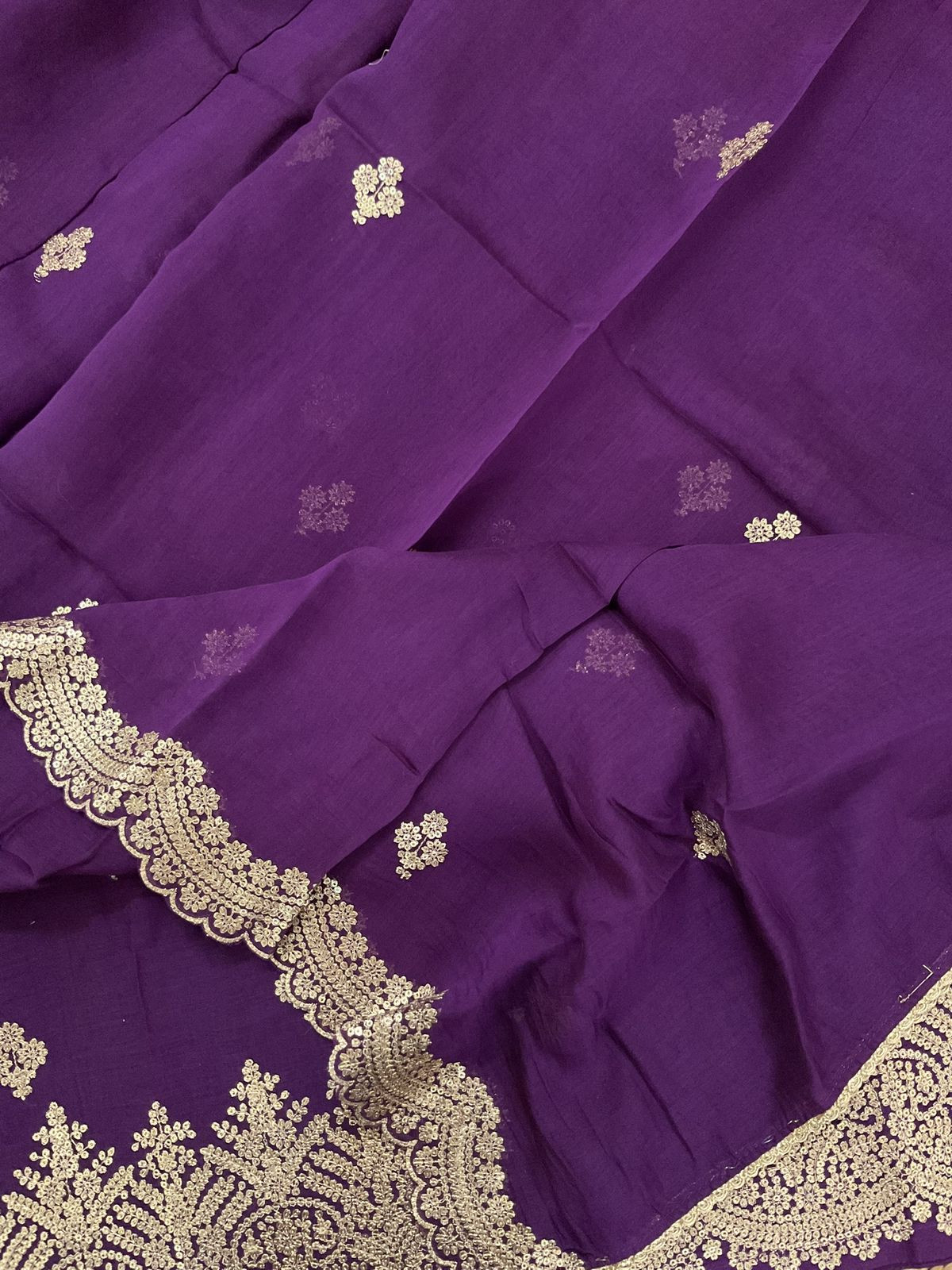 Pure Mul Chanderi Embroidered Suit - Violet