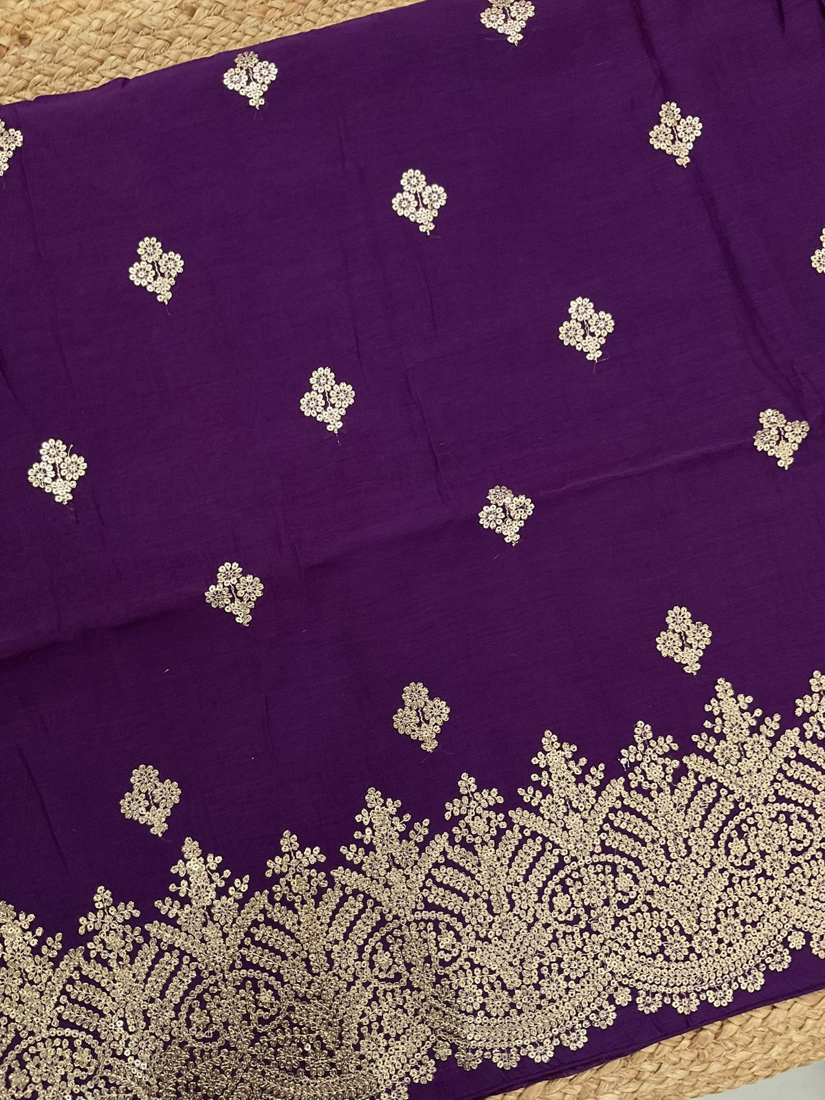Pure Mul Chanderi Embroidered Suit - Violet