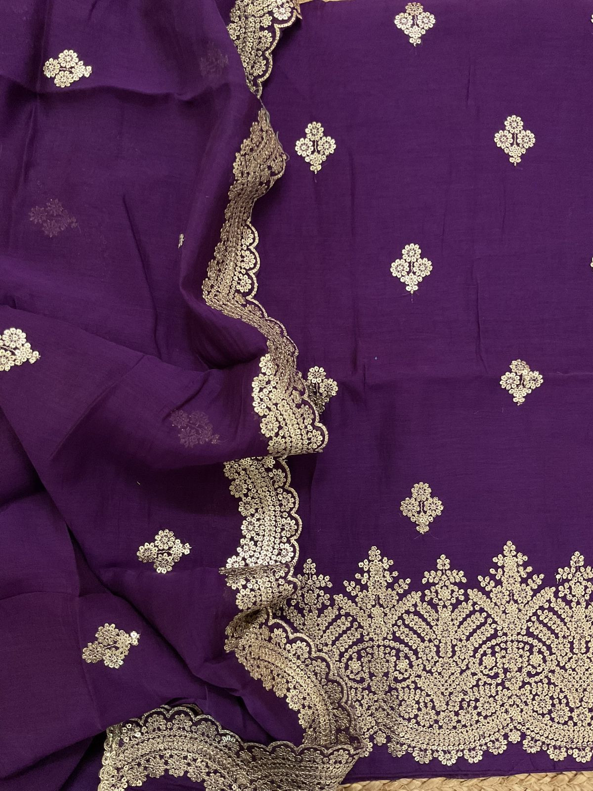 Pure Mul Chanderi Embroidered Suit - Violet