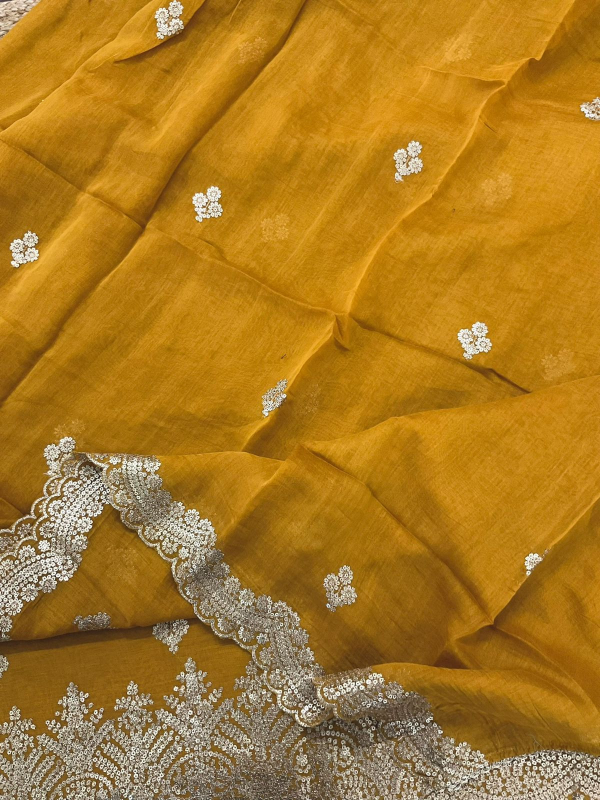 Pure Mul Chanderi Embroidered Suit - Yellow