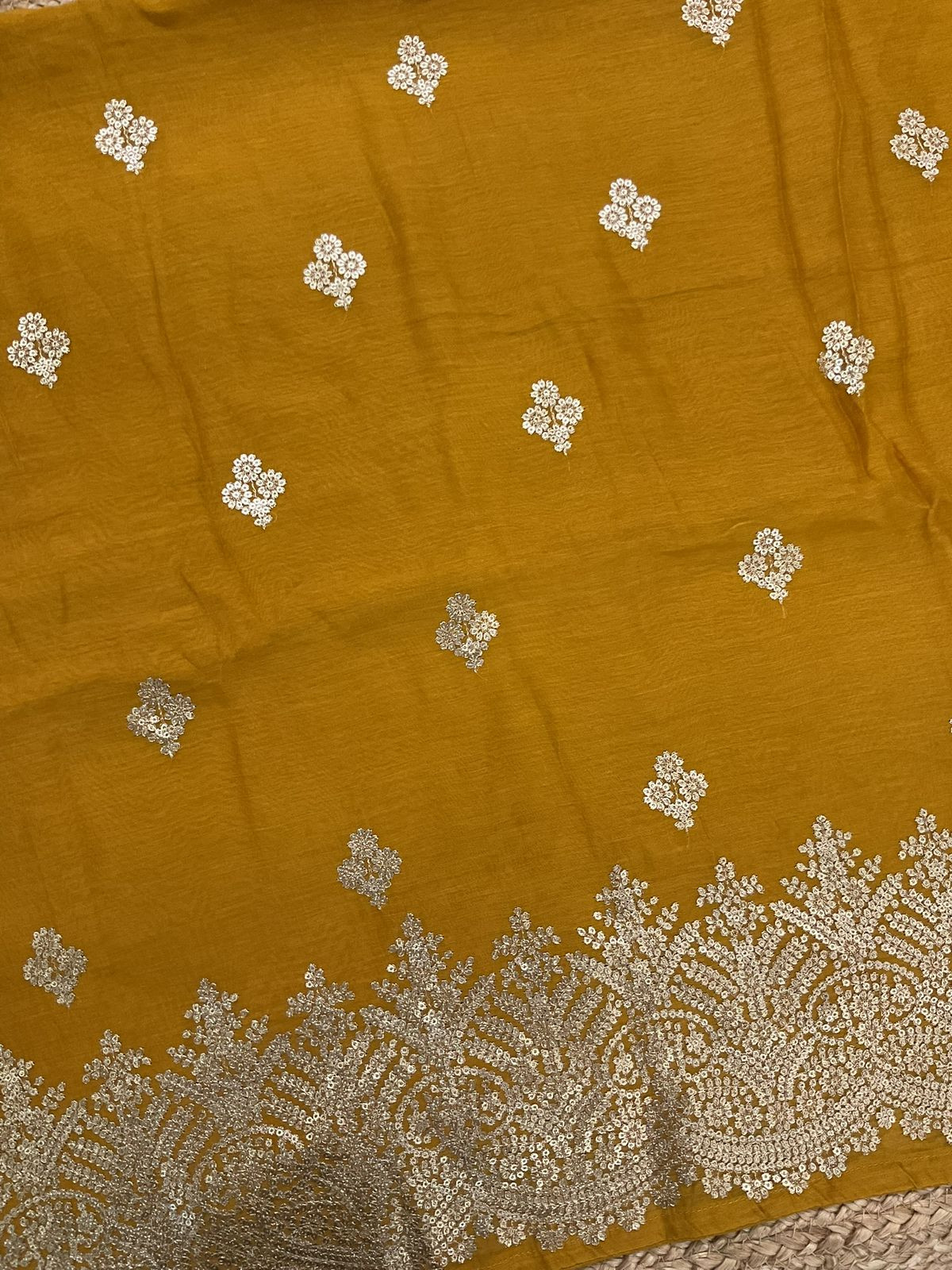 Pure Mul Chanderi Embroidered Suit - Yellow