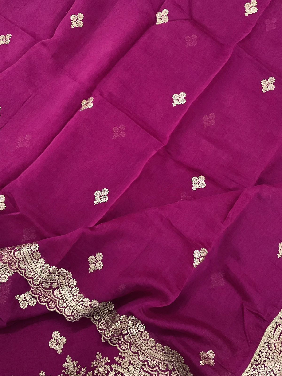 Pure Mul Chanderi Embroidered Suit - Magenta