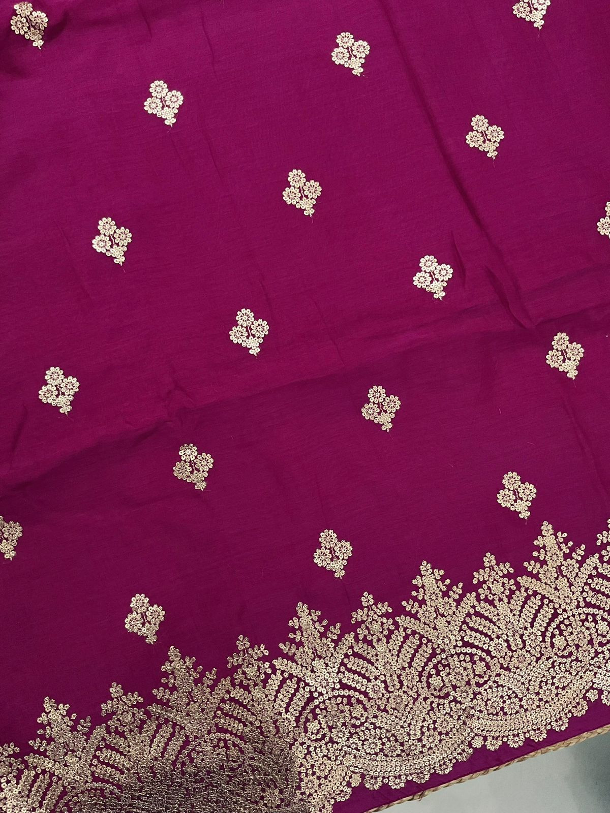 Pure Mul Chanderi Embroidered Suit - Magenta
