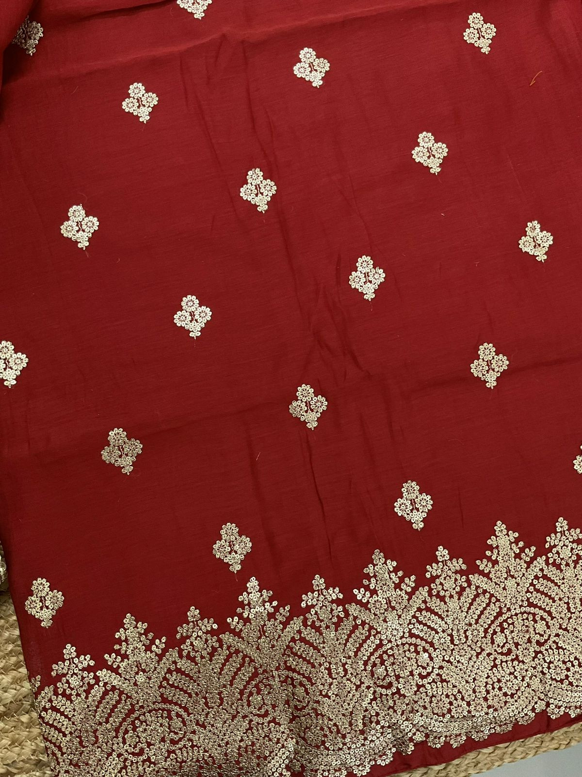 Pure Mul Chanderi Embroidered Suit - Brick Red