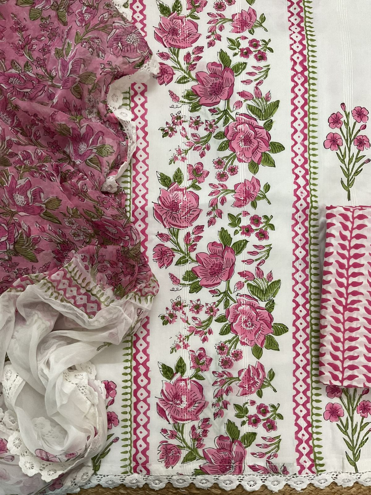 Pure Cotton Printed Self Weaved Suit - Off White