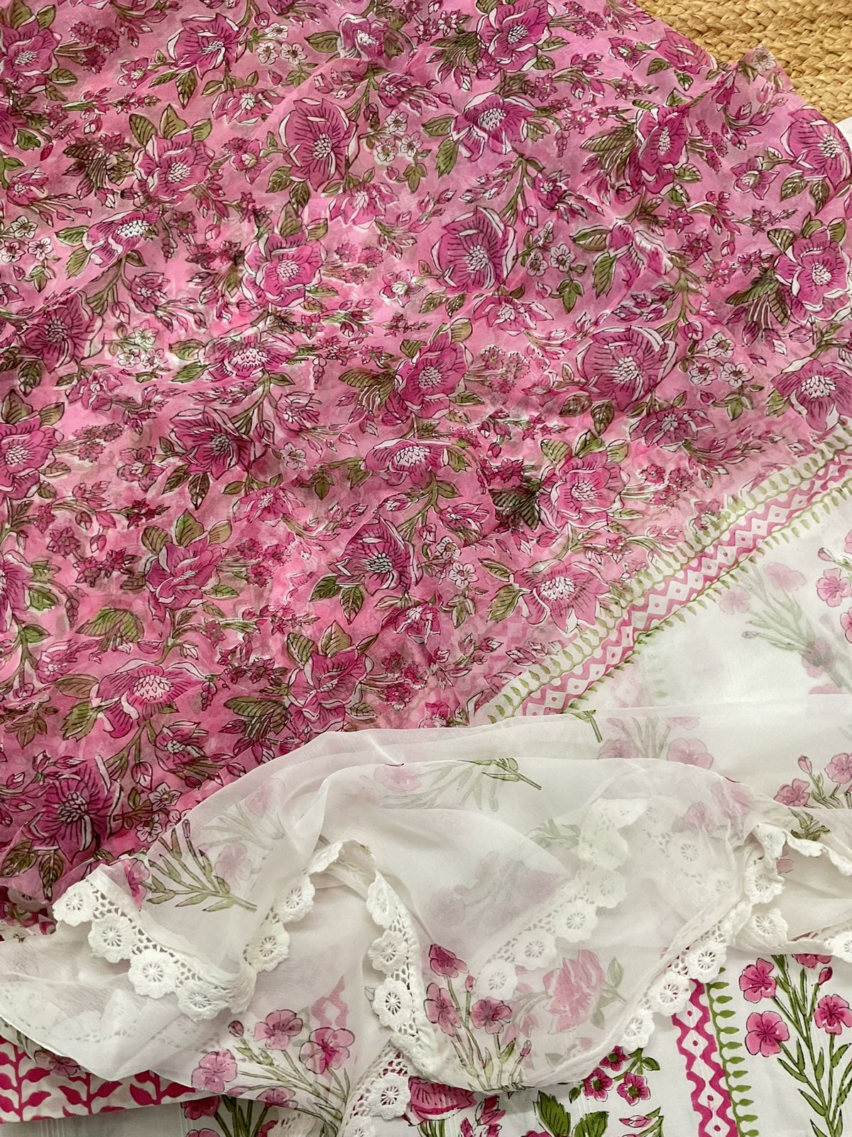 Pure Cotton Printed Self Weaved Suit - Off White