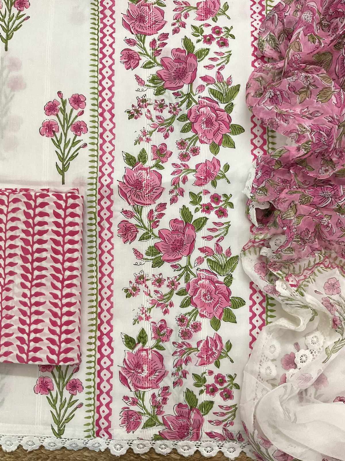 Pure Cotton Printed Self Weaved Suit - Off White
