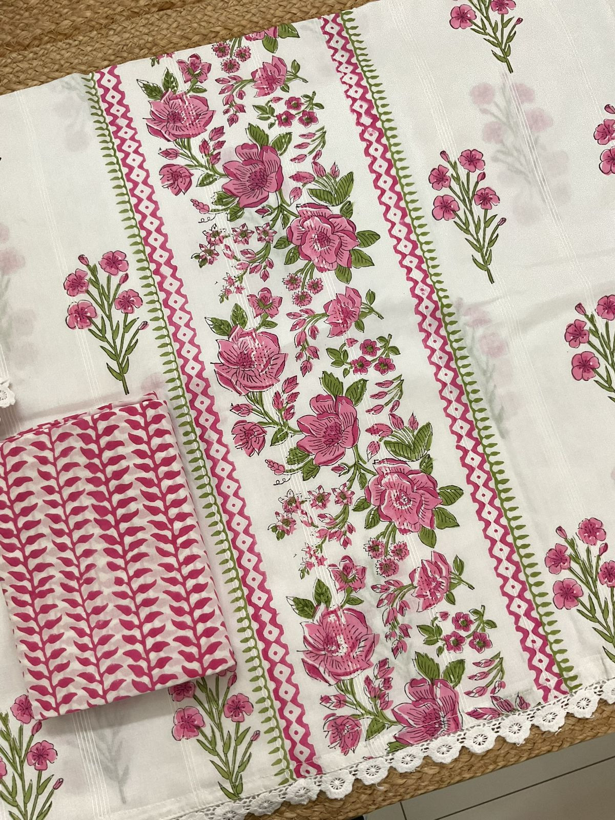 Pure Cotton Printed Self Weaved Suit - Off White