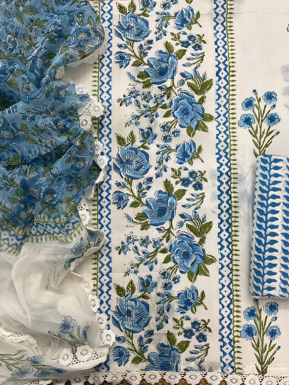 Pure Cotton Printed Self Weaved Suit - Off White