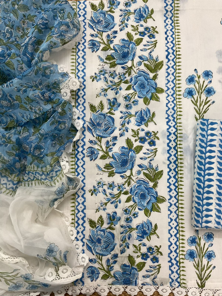 Image of Pure Cotton Printed Self Weaved Suit - Off White