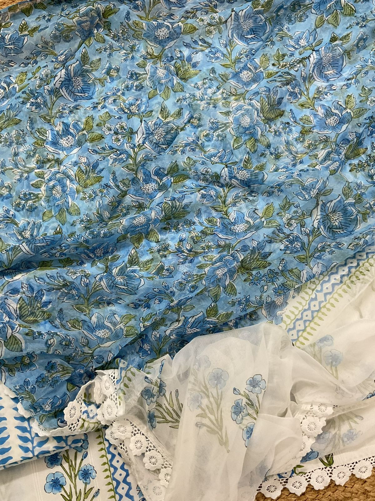 Pure Cotton Printed Self Weaved Suit - Off White