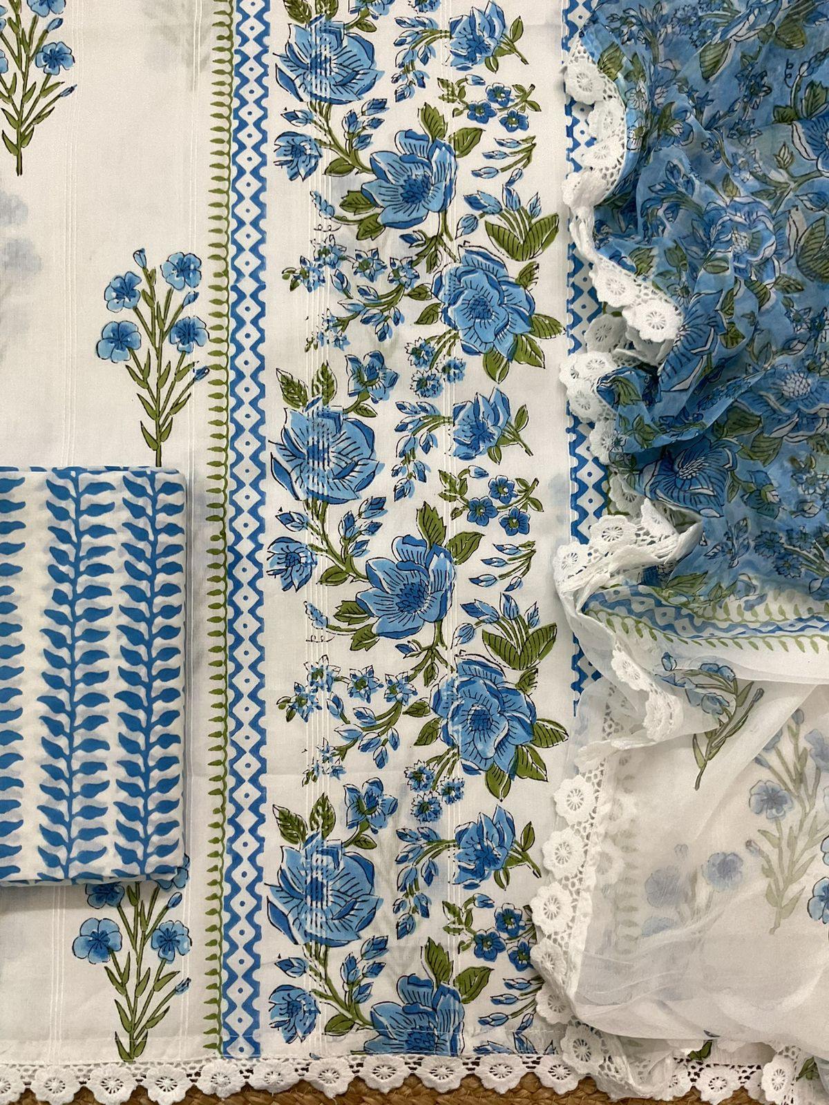 Pure Cotton Printed Self Weaved Suit - Off White