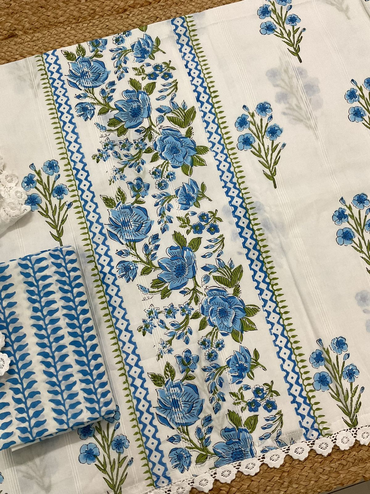 Pure Cotton Printed Self Weaved Suit - Off White