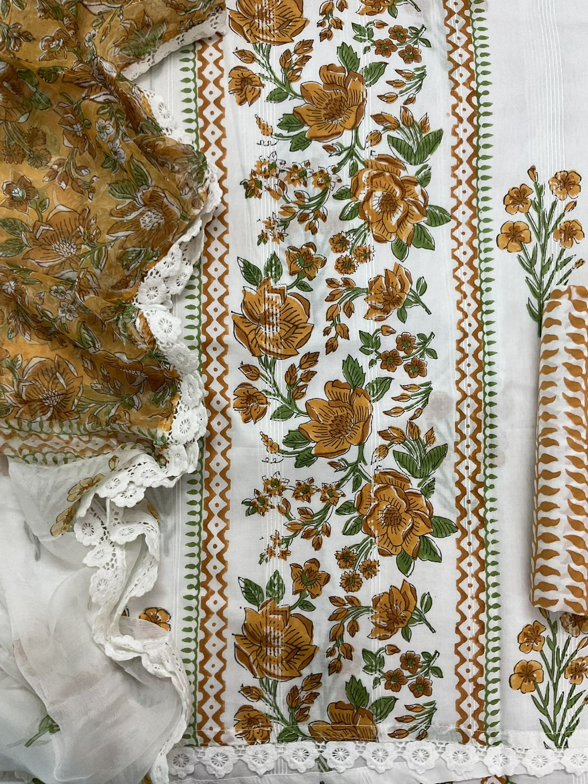 Pure Cotton Printed Self Weaved Suit - Off White