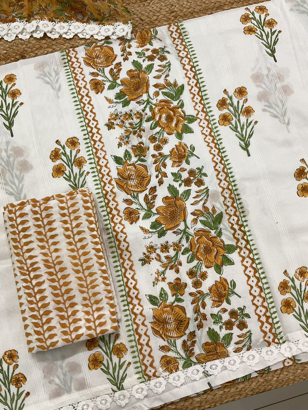 Pure Cotton Printed Self Weaved Suit - Off White