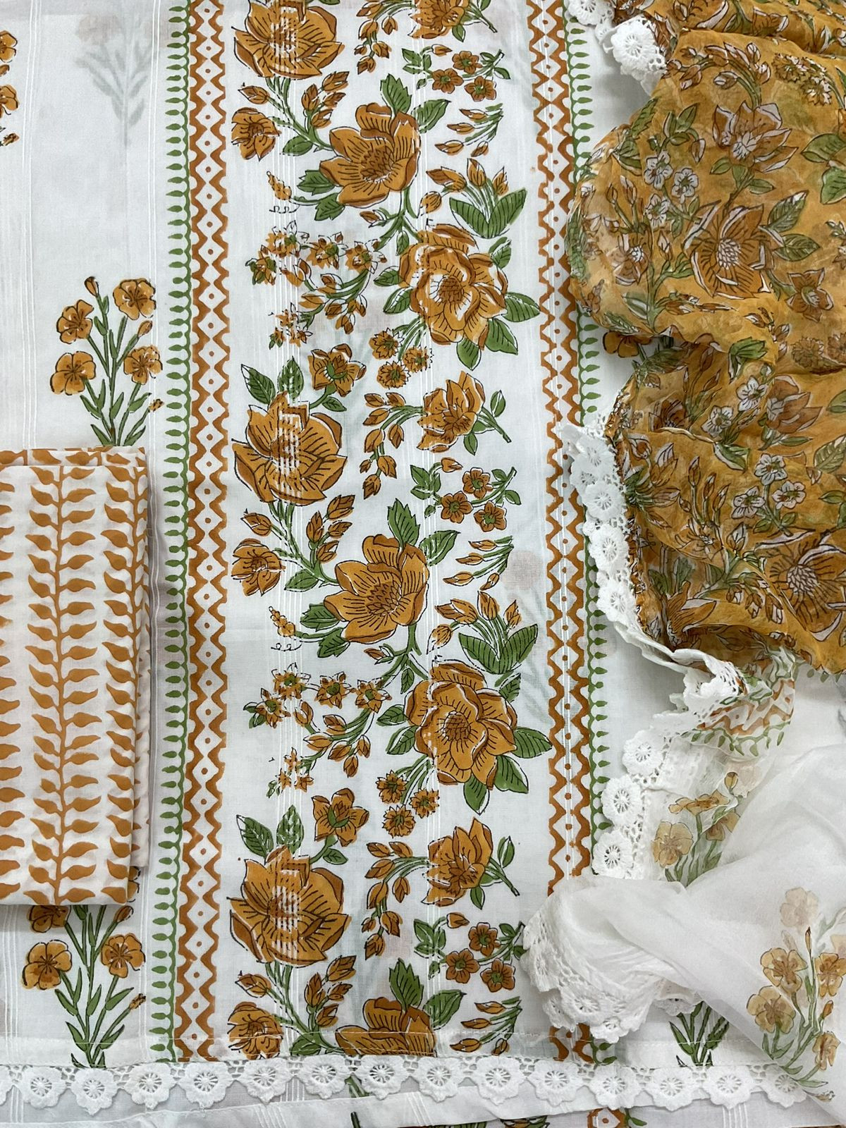 Pure Cotton Printed Self Weaved Suit - Off White