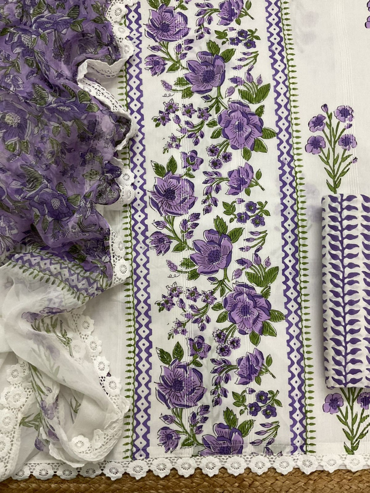 Image of Pure Cotton Printed Self Weaved Suit - Off White