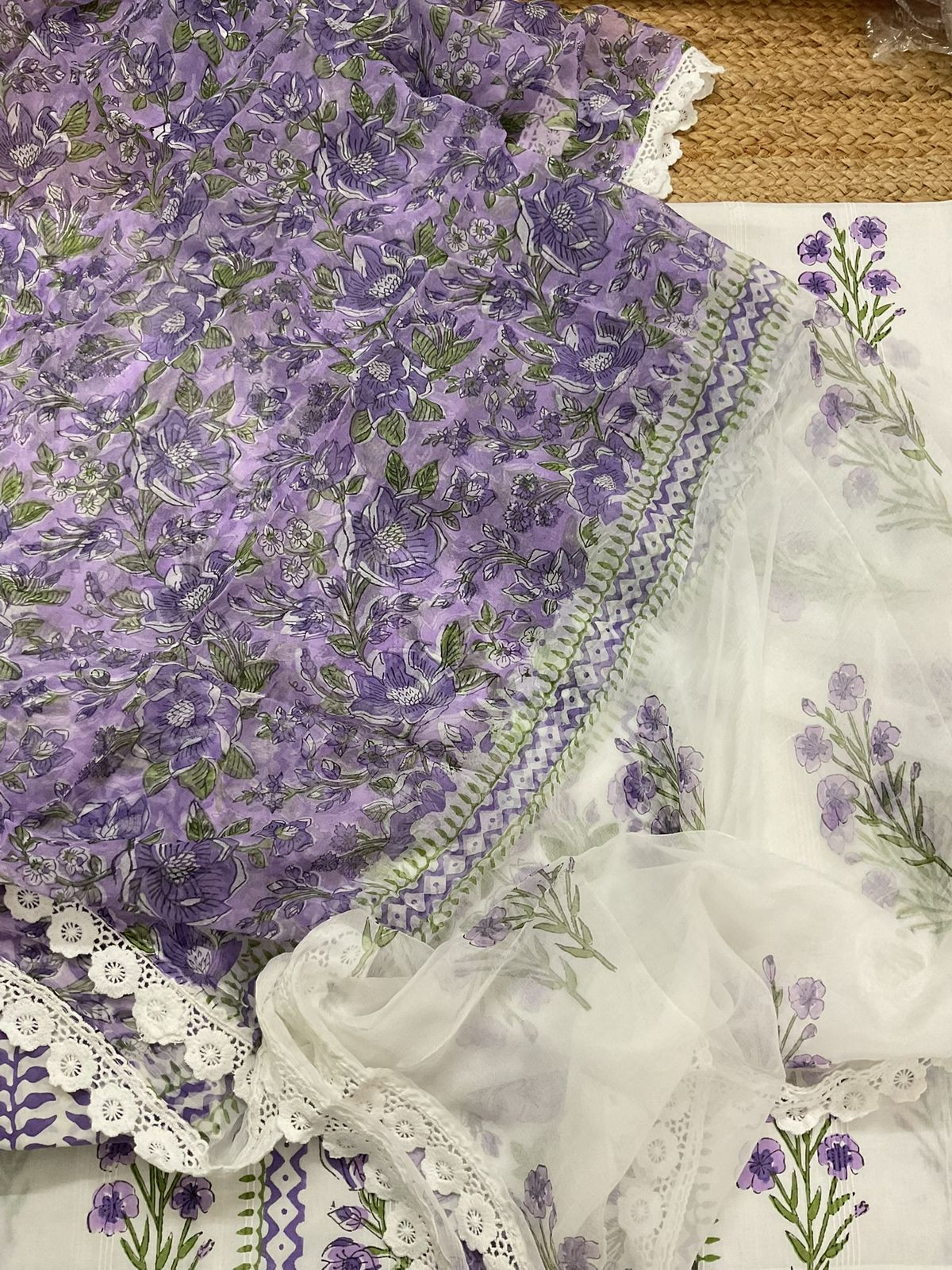 Pure Cotton Printed Self Weaved Suit - Off White
