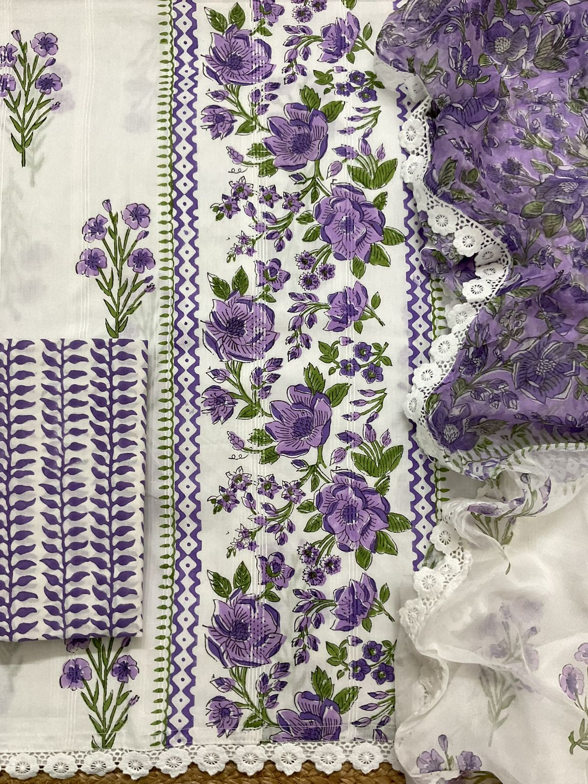 Pure Cotton Printed Self Weaved Suit - Off White