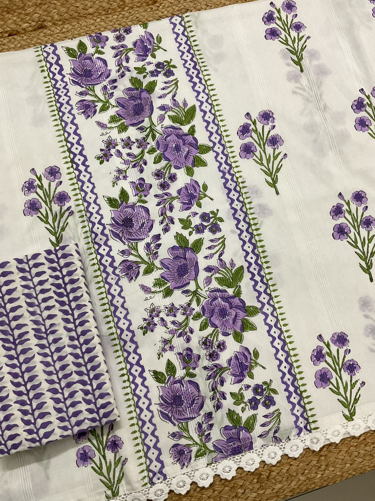 Pure Cotton Printed Self Weaved Suit - Off White