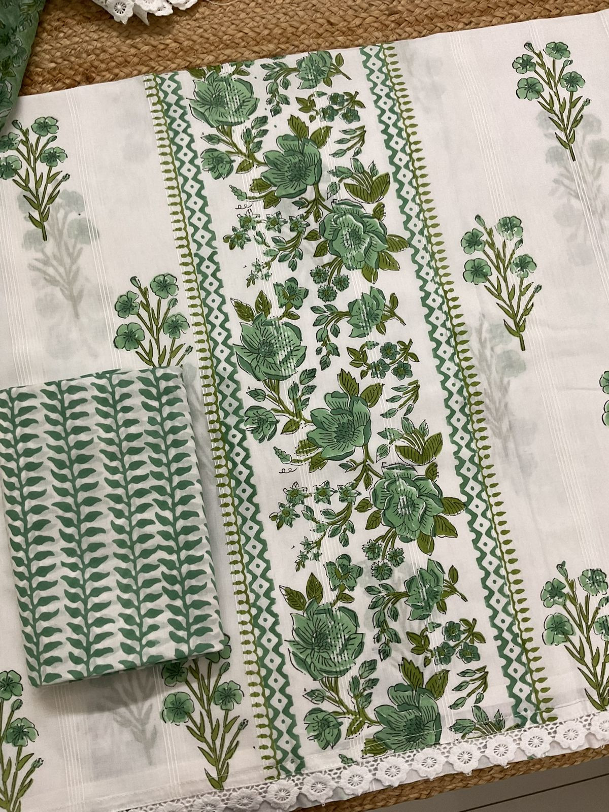 Pure Cotton Printed Self Weaved Suit - Off White