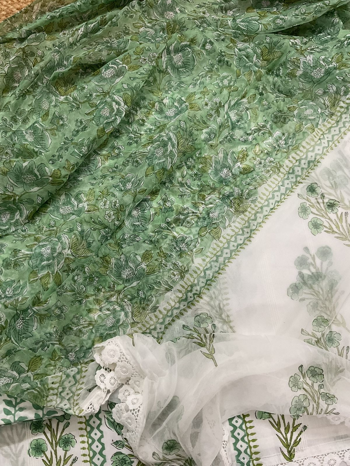 Pure Cotton Printed Self Weaved Suit - Off White