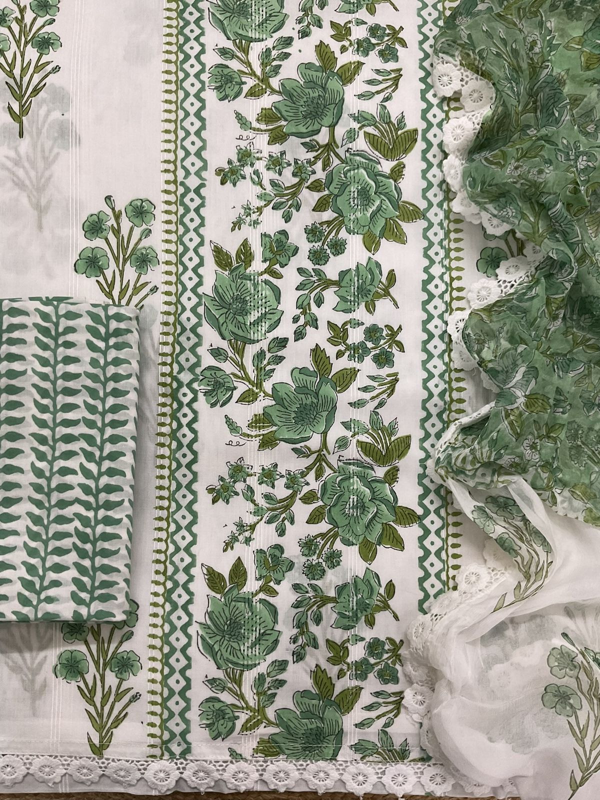 Pure Cotton Printed Self Weaved Suit - Off White