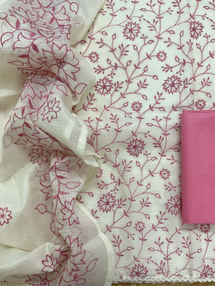 Image of Soft Kota Silk Embroidered Suit - Off White