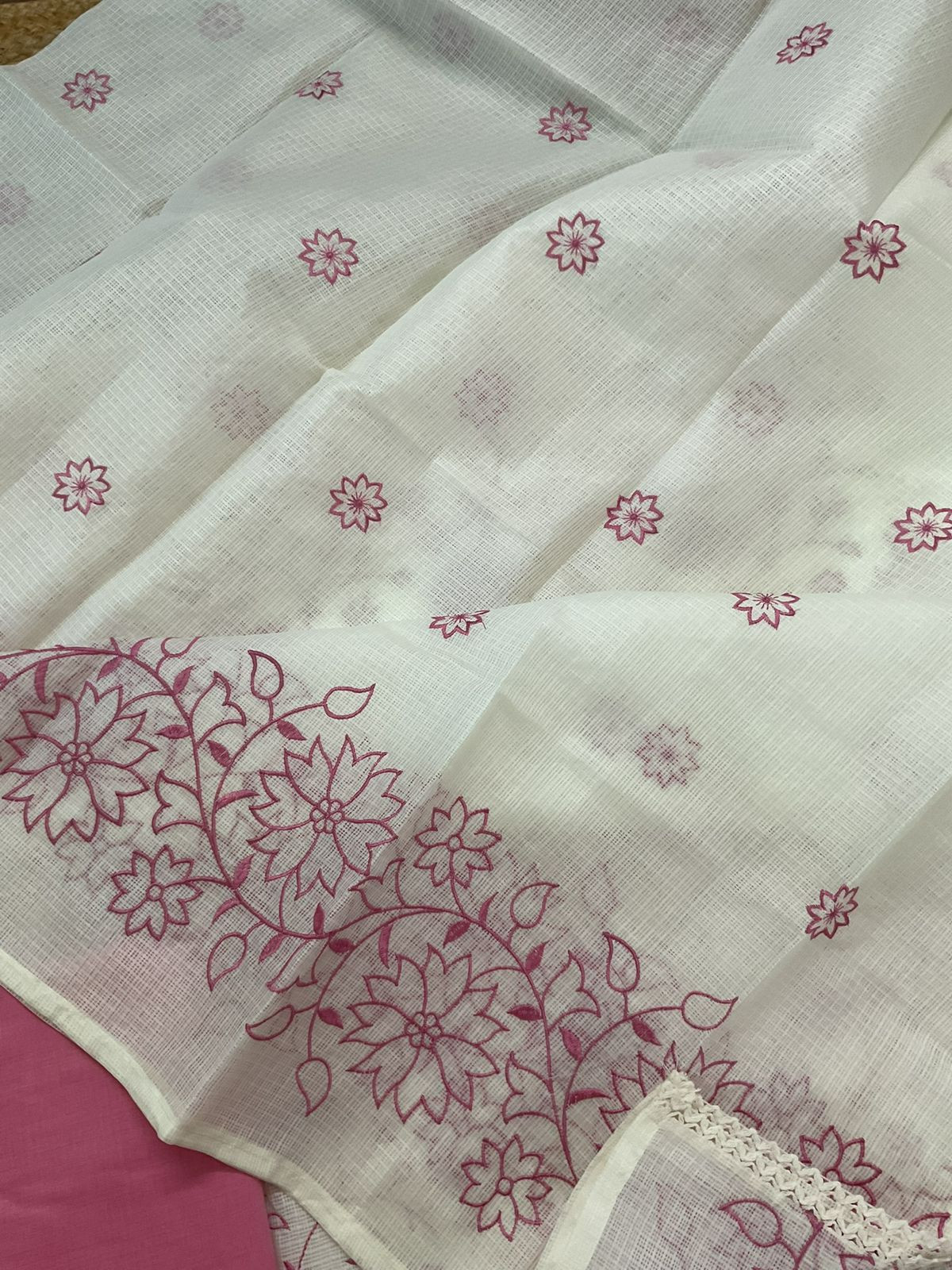 Soft Kota Silk Embroidered Suit - Off White