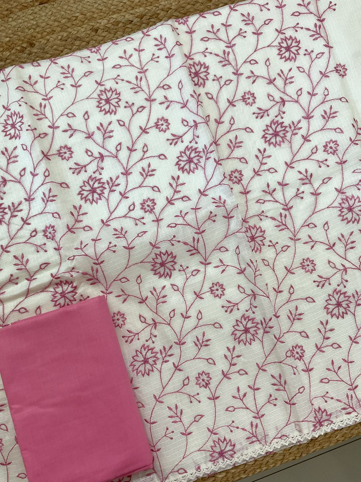 Soft Kota Silk Embroidered Suit - Off White