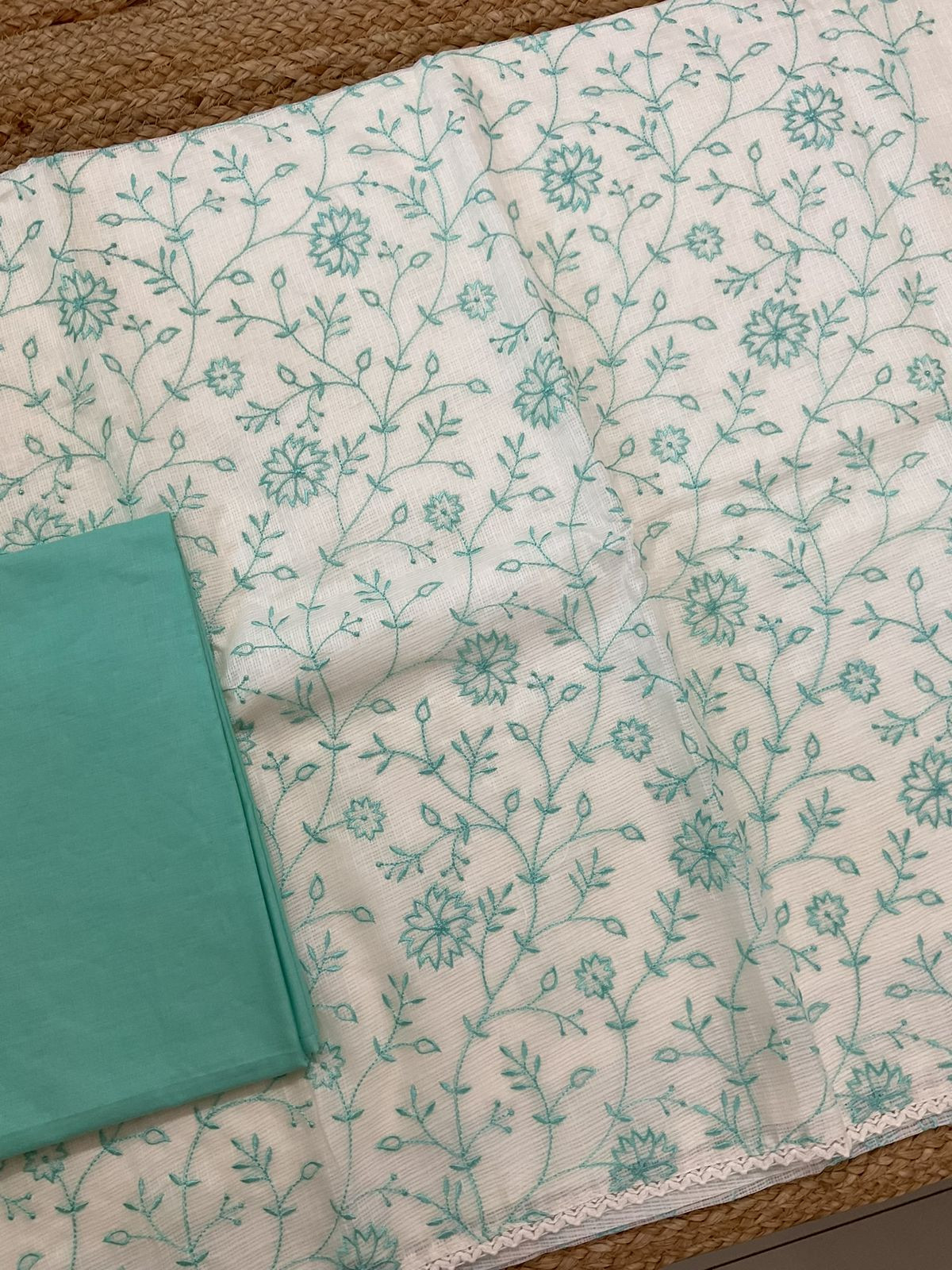 Soft Kota Silk Embroidered Suit - Off White