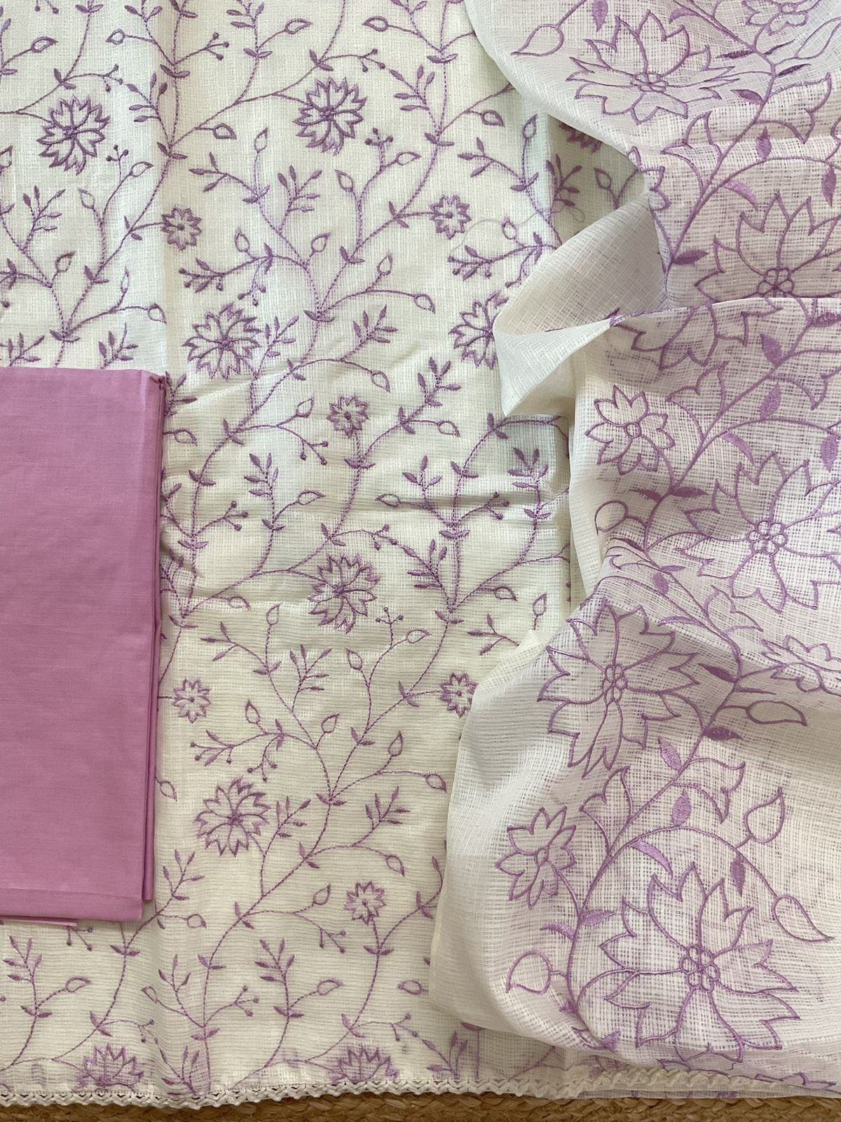 Soft Kota Silk Embroidered Suit - Off White