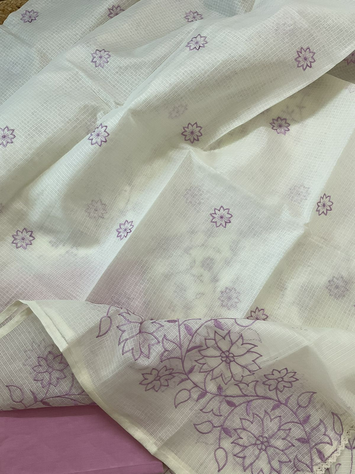 Soft Kota Silk Embroidered Suit - Off White