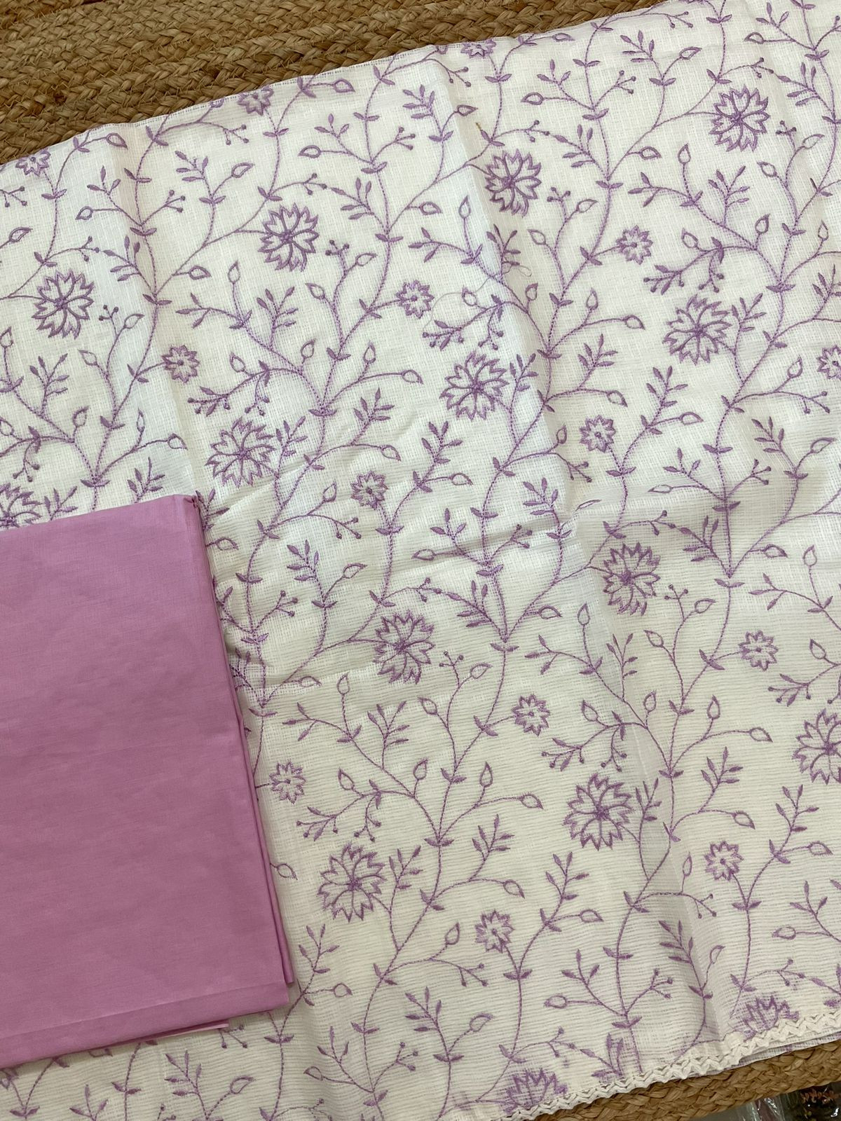 Soft Kota Silk Embroidered Suit - Off White