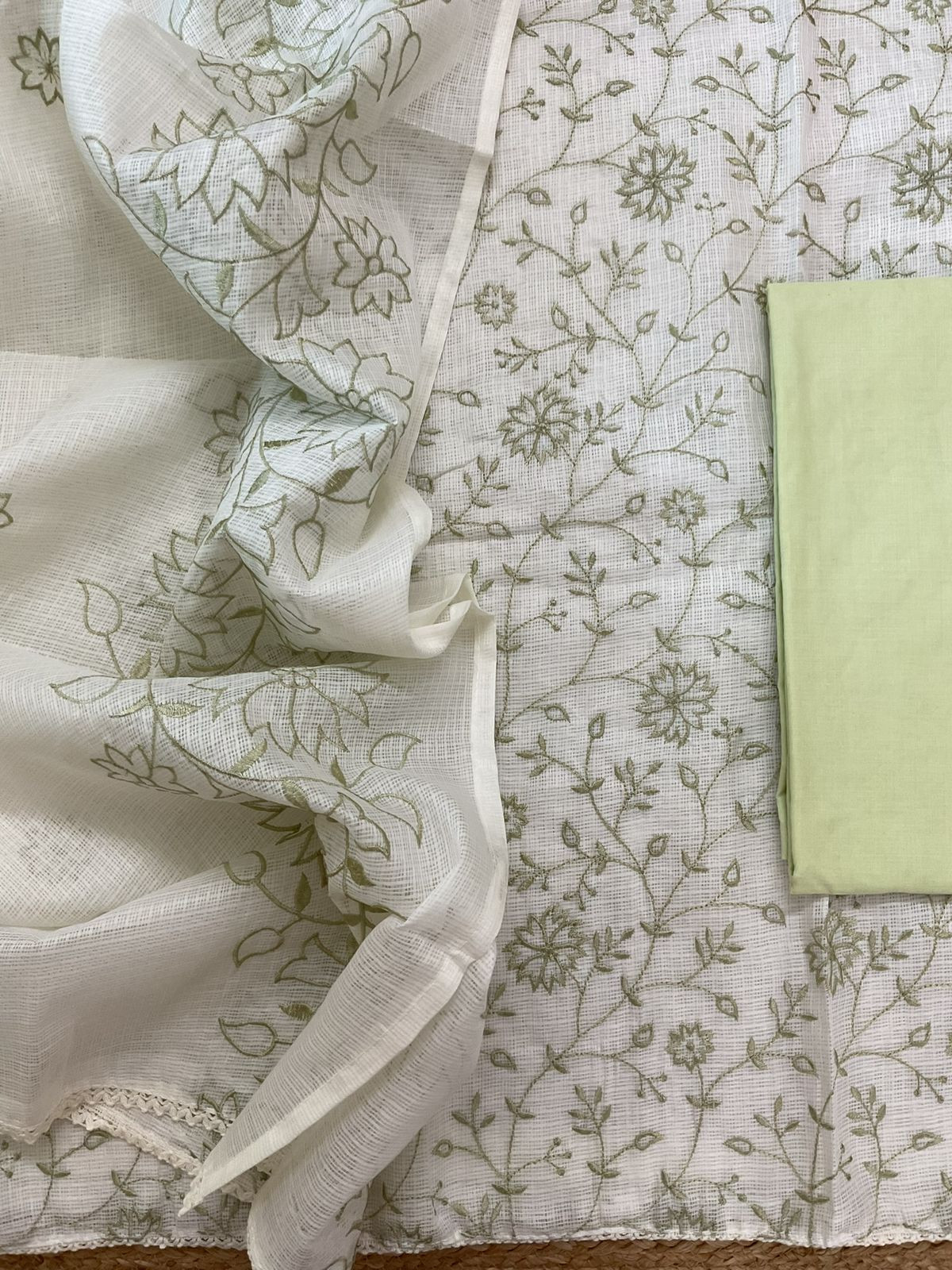Soft Kota Silk Embroidered Suit - Off White