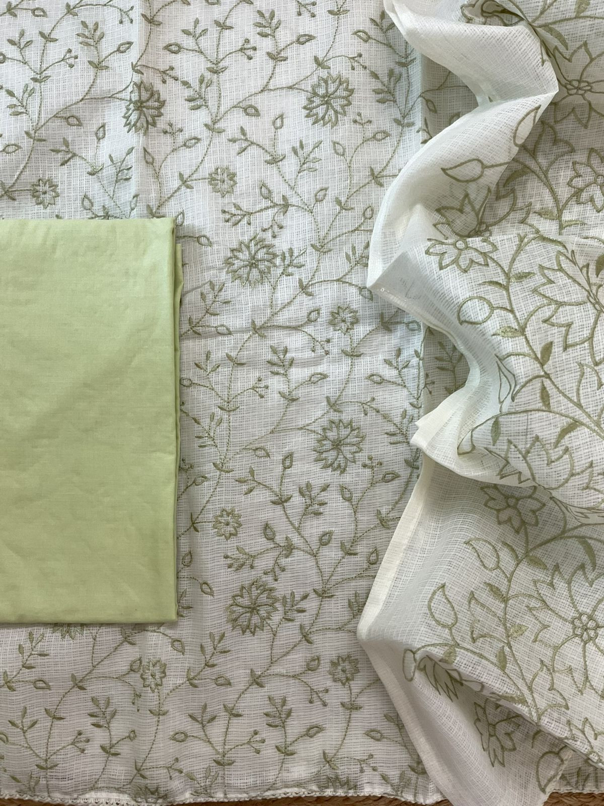 Soft Kota Silk Embroidered Suit - Off White