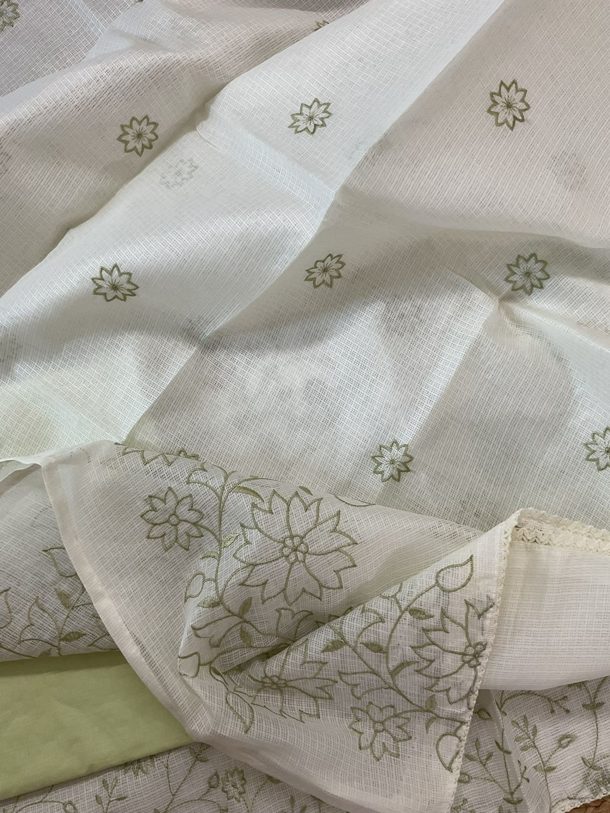 Soft Kota Silk Embroidered Suit - Off White