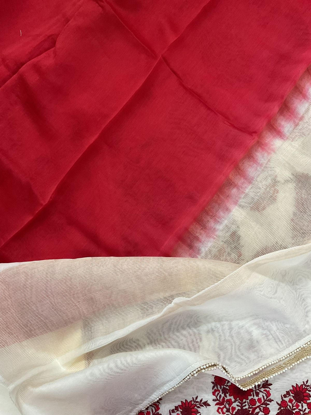 Pure Chanderi Embroidered Suit - Off White