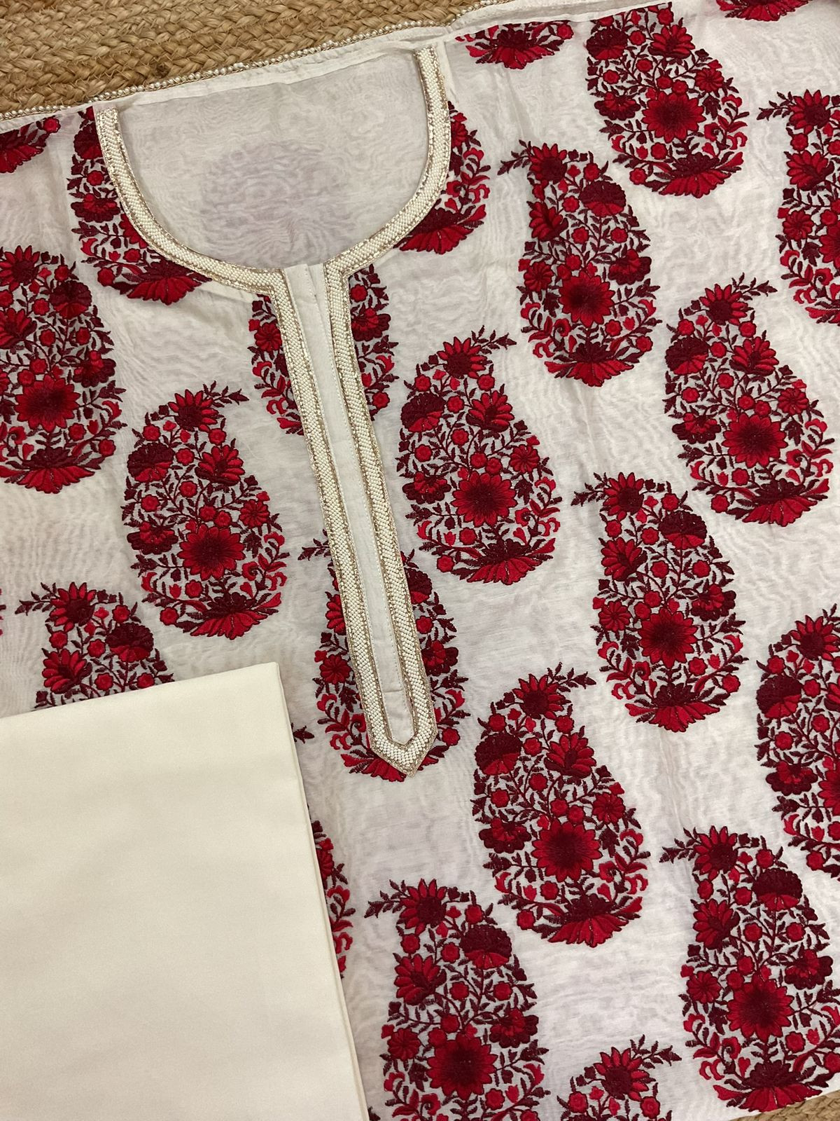 Pure Chanderi Embroidered Suit - Off White