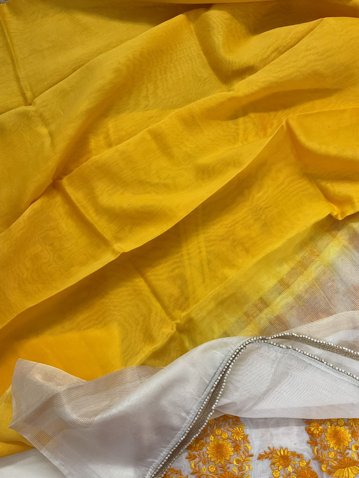 Pure Chanderi Embroidered Suit - Off White