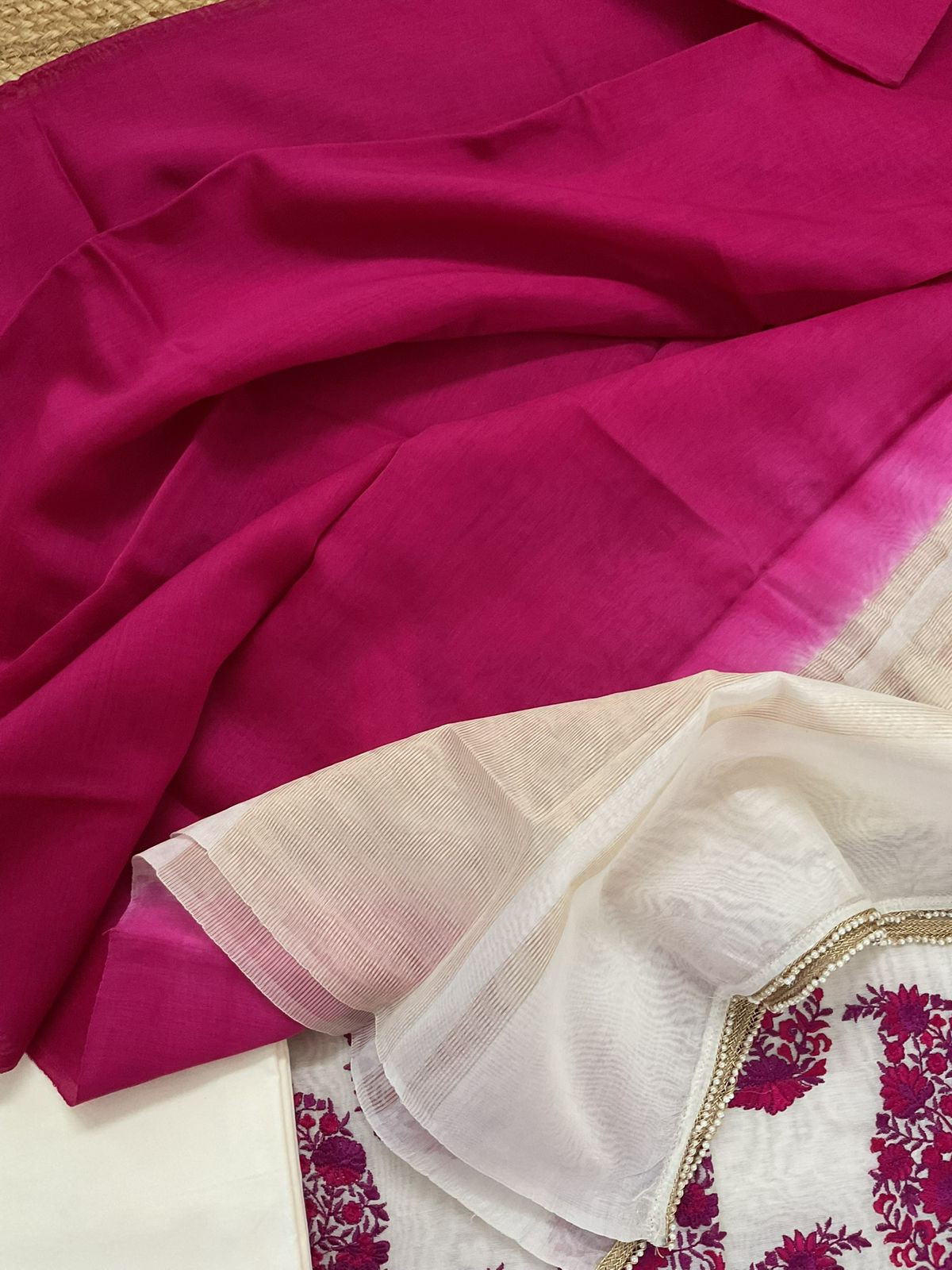 Pure Chanderi Embroidered Suit - Off White