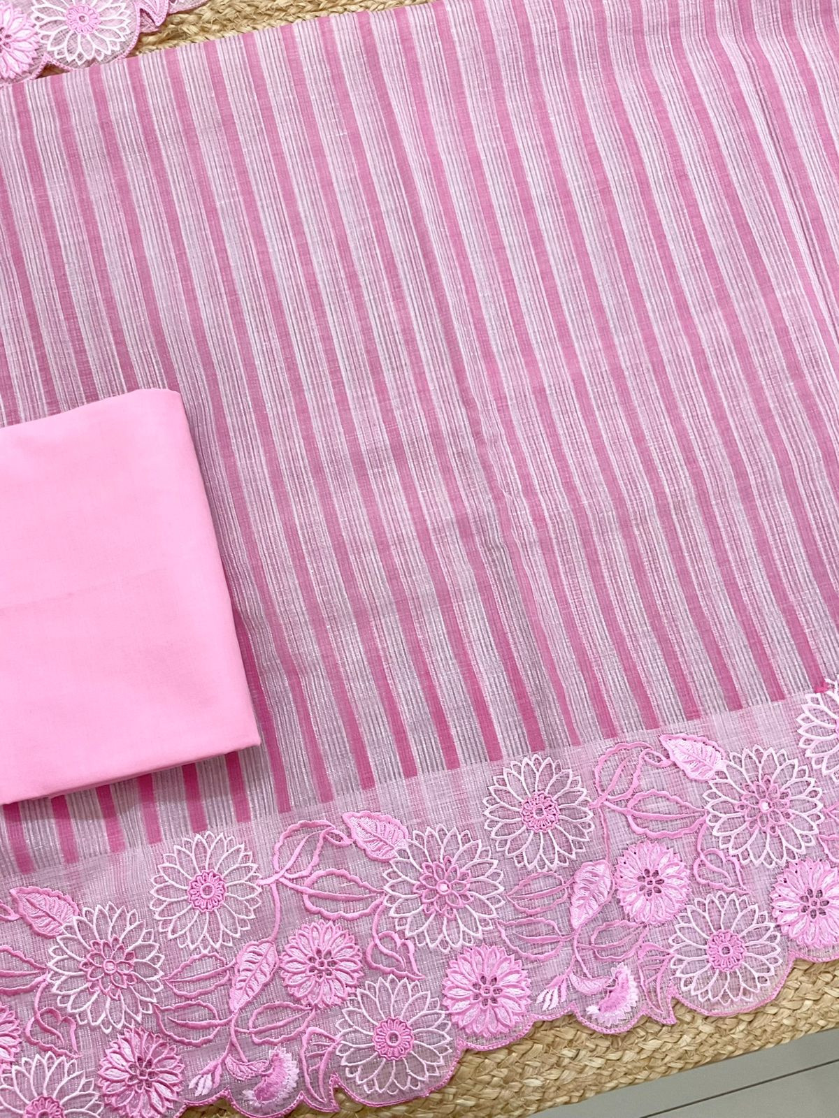 Pure Tissue Kota Silk Printed Embroidered Suit - Pink