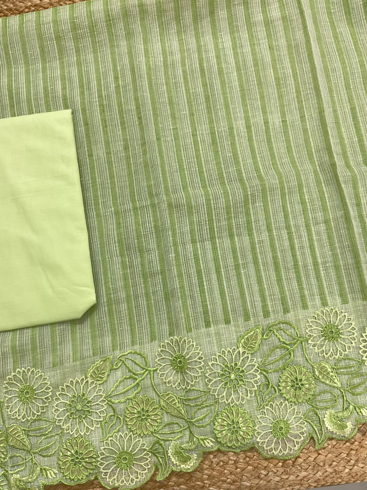 Pure Tissue Kota Silk Printed Embroidered Suit - Green