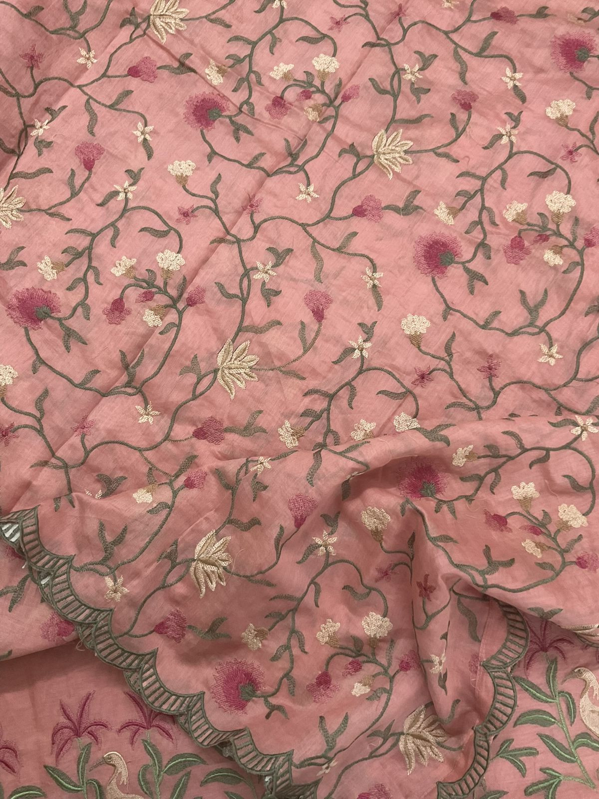 Pure Mul Chanderi Embroidered Suit - Peach