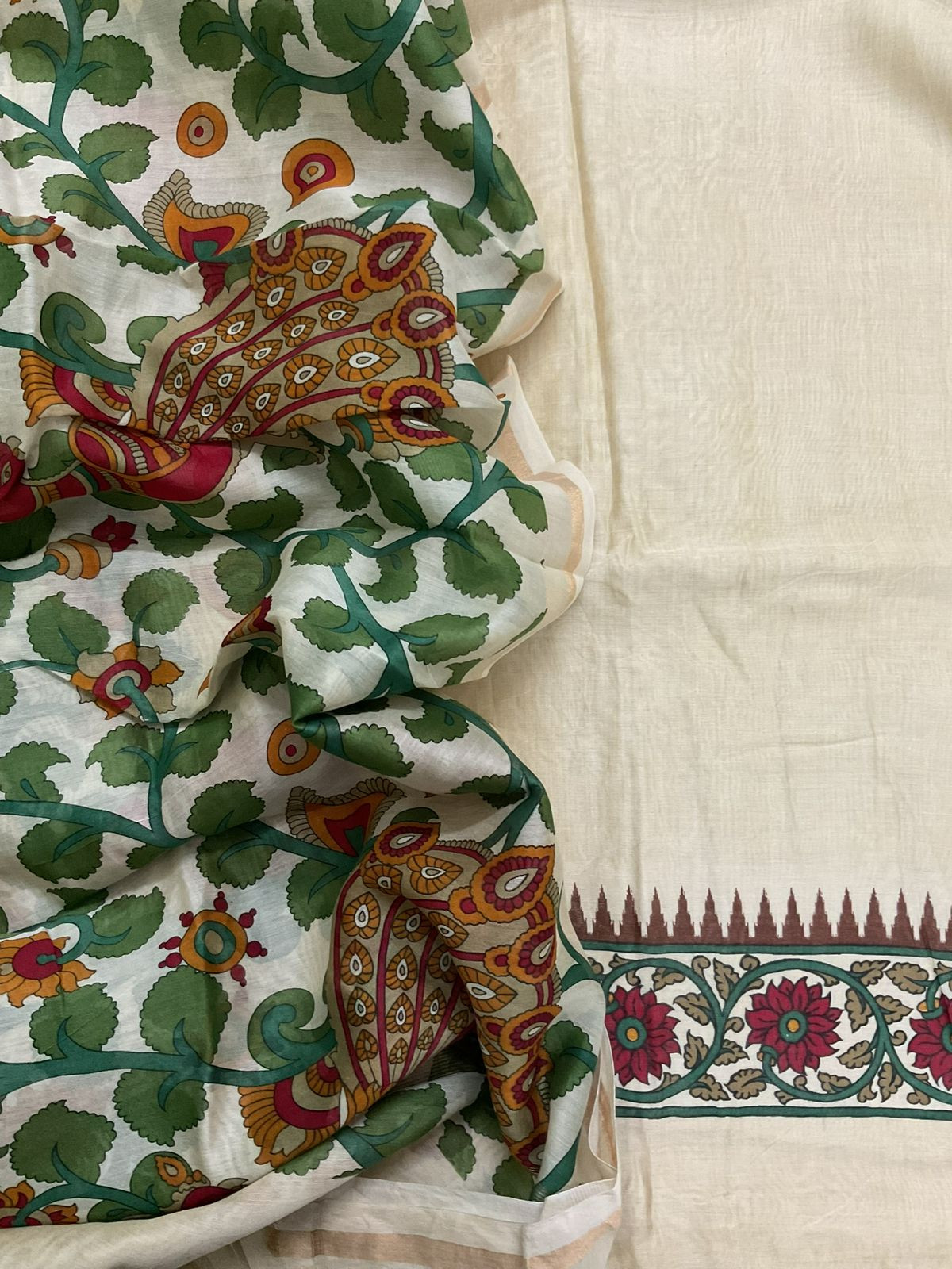 Pure Mul Chanderi Printed Suit - Cream