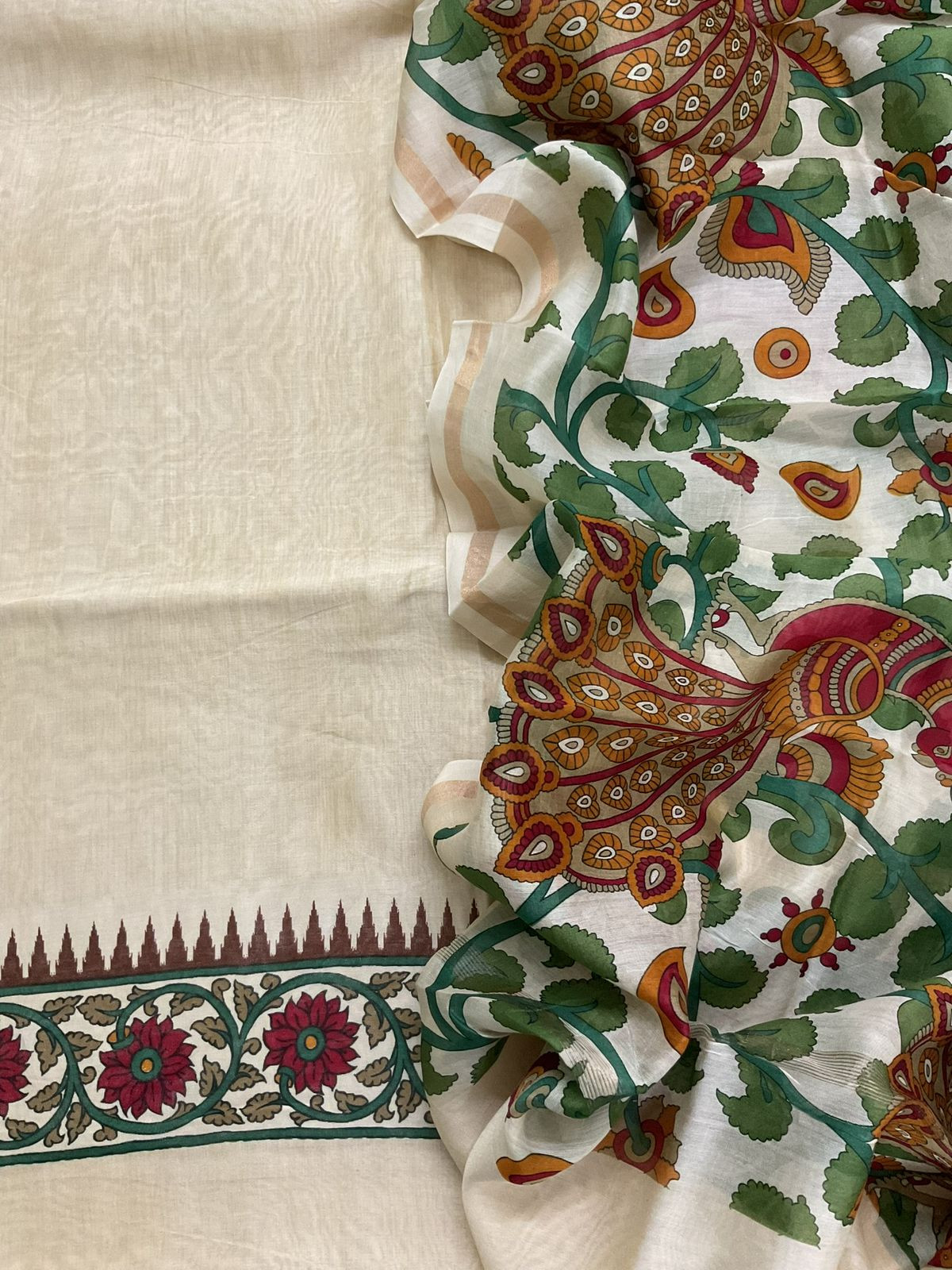 Pure Mul Chanderi Printed Suit - Cream